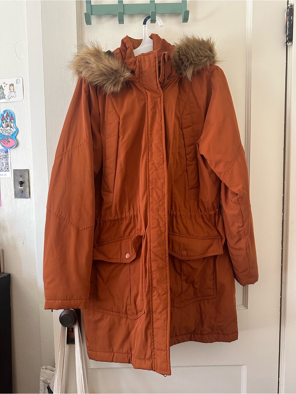 Orange Faux-Fur Trim Parka